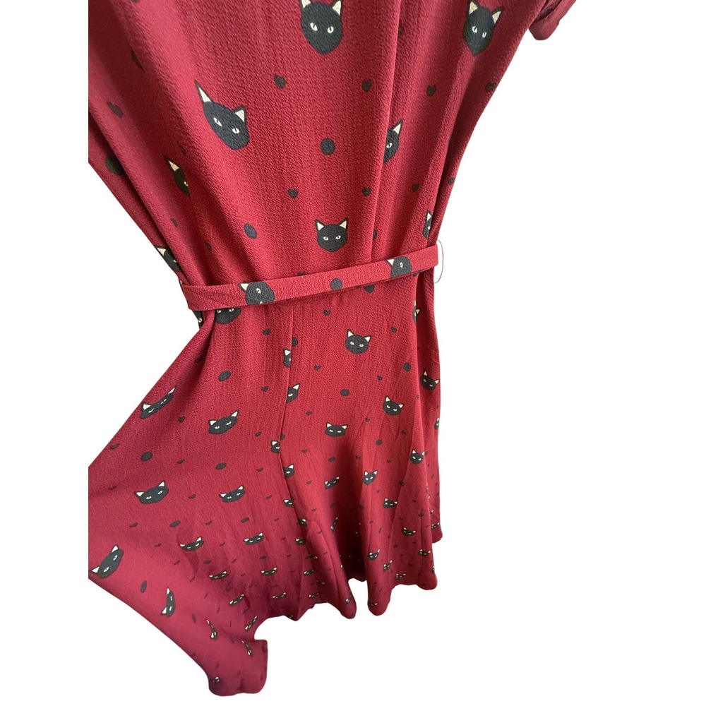 Burgundy Black Cat face swing fit and flare dress Collectif London Retro US 2 - Picture 7 of 7